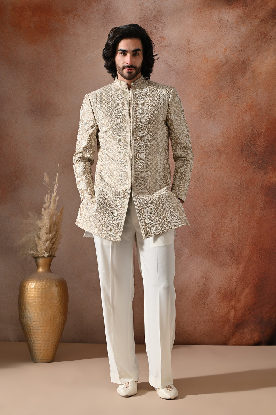 IVORY MEHRAB INDO WESTERN WITH FLOWY TROUSERS