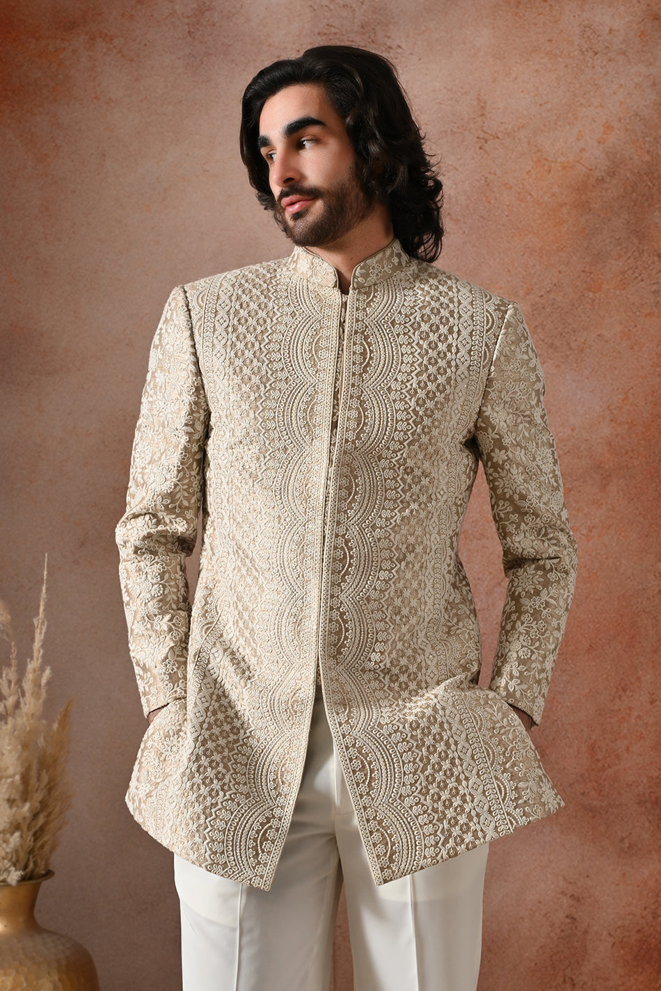 IVORY MEHRAB INDO WESTERN WITH FLOWY TROUSERS