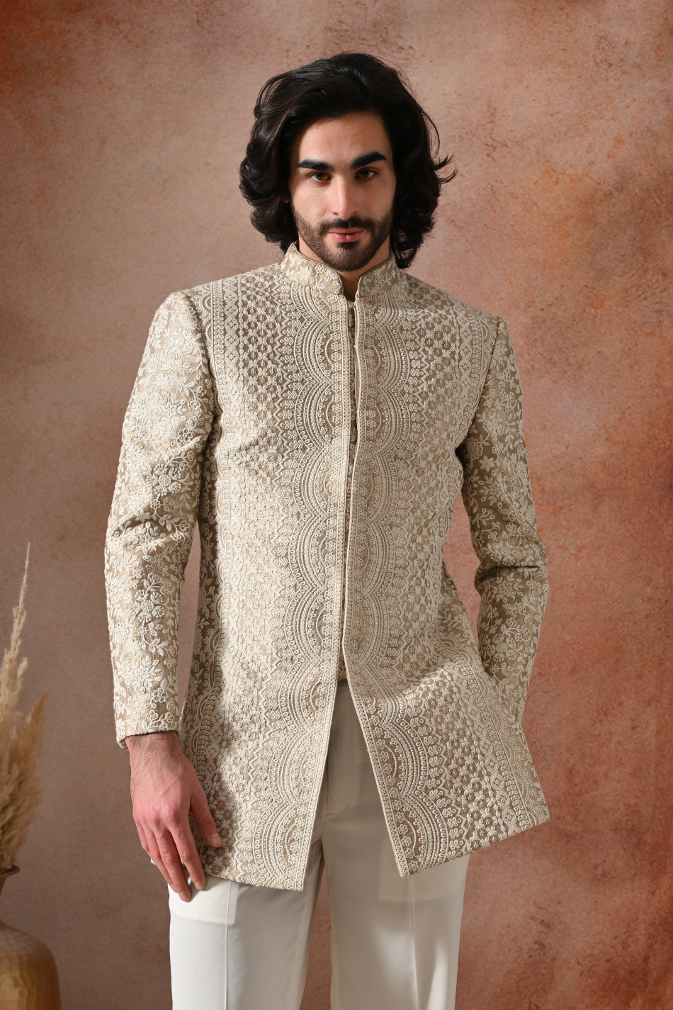 IVORY MEHRAB INDO WESTERN WITH FLOWY TROUSERS