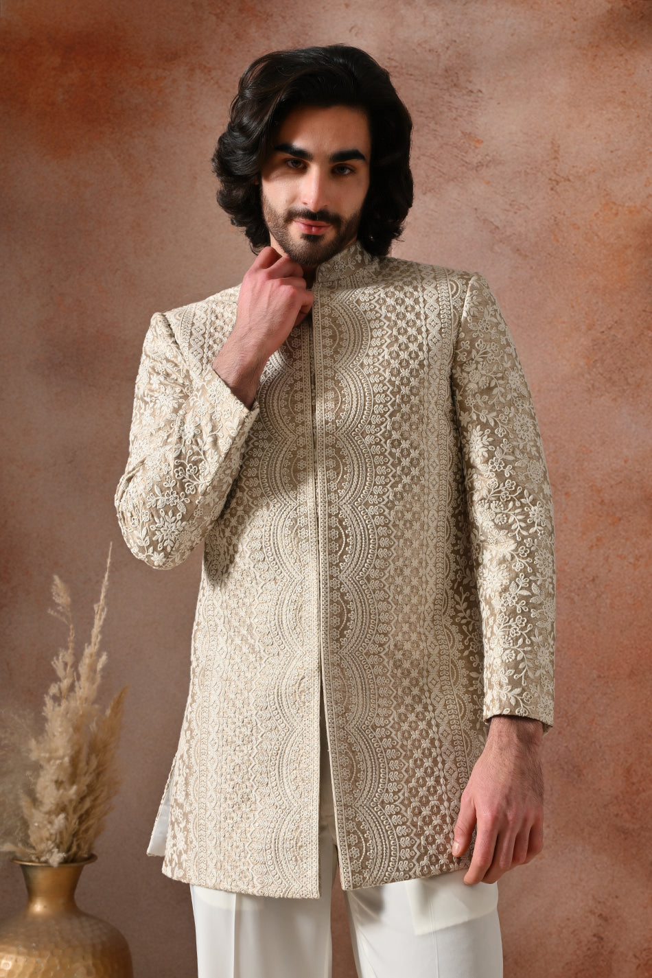 IVORY MEHRAB INDO WESTERN WITH FLOWY TROUSERS