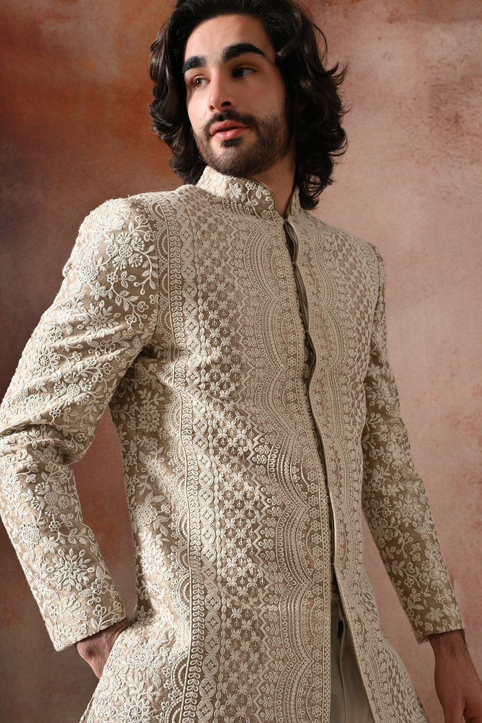IVORY MEHRAB INDO WESTERN WITH FLOWY TROUSERS