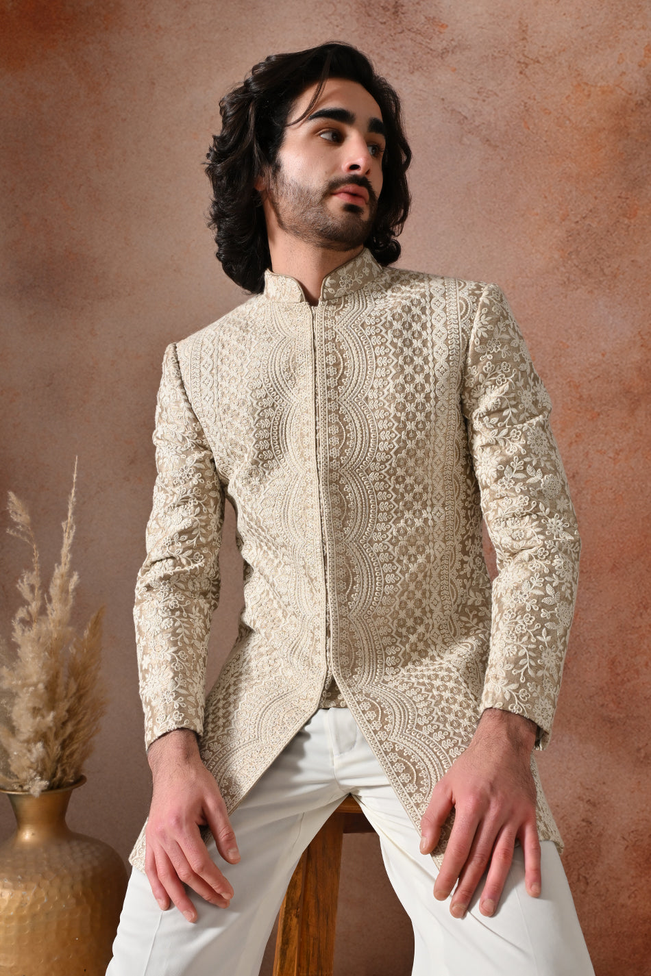 IVORY MEHRAB INDO WESTERN WITH FLOWY TROUSERS
