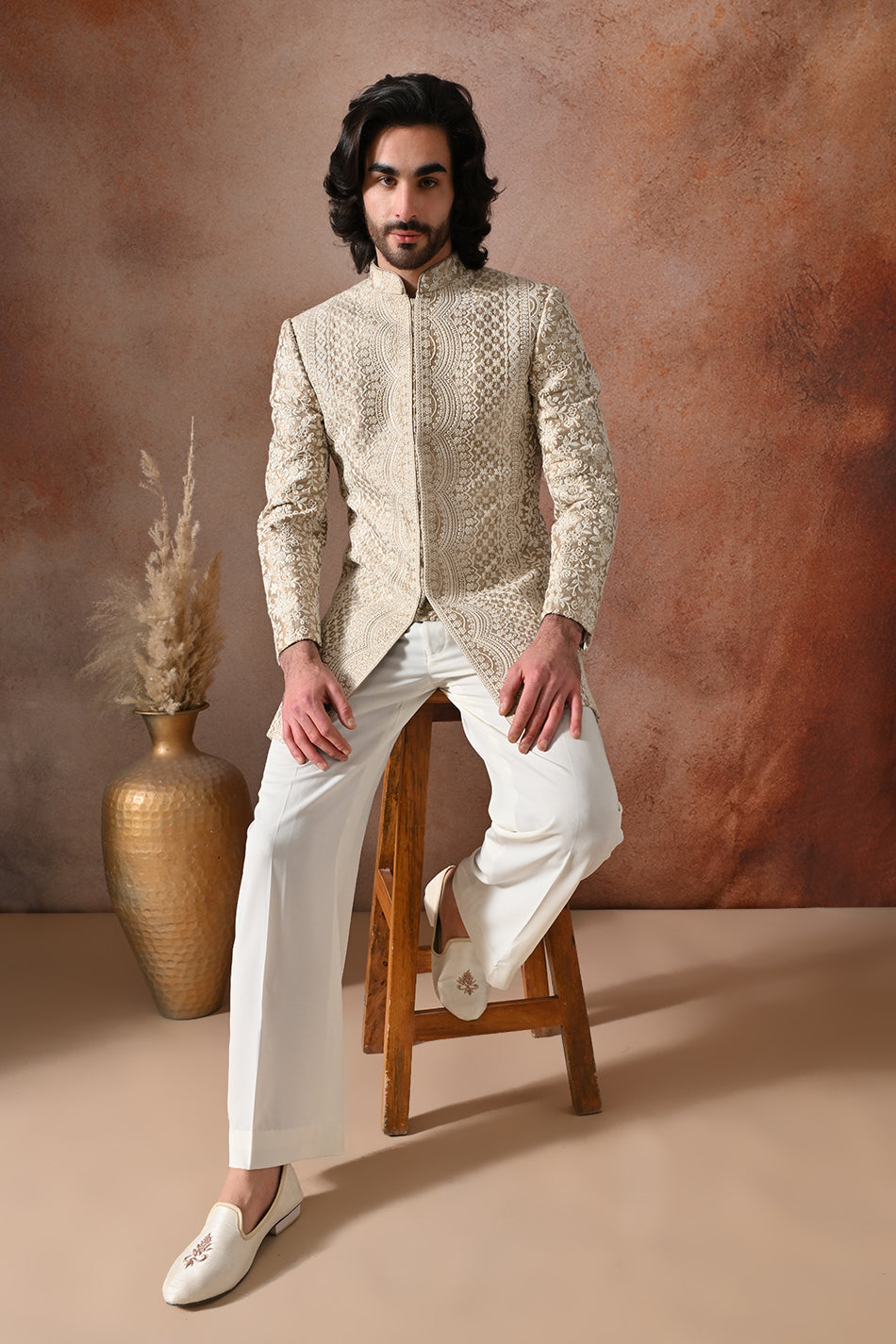 IVORY MEHRAB INDO WESTERN WITH FLOWY TROUSERS