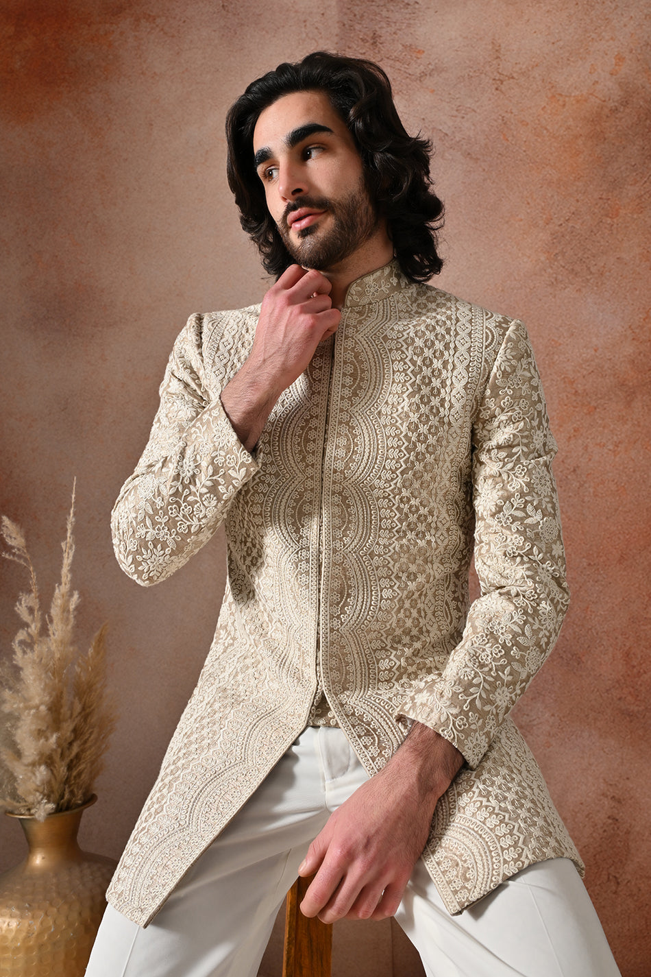 IVORY MEHRAB INDO WESTERN WITH FLOWY TROUSERS
