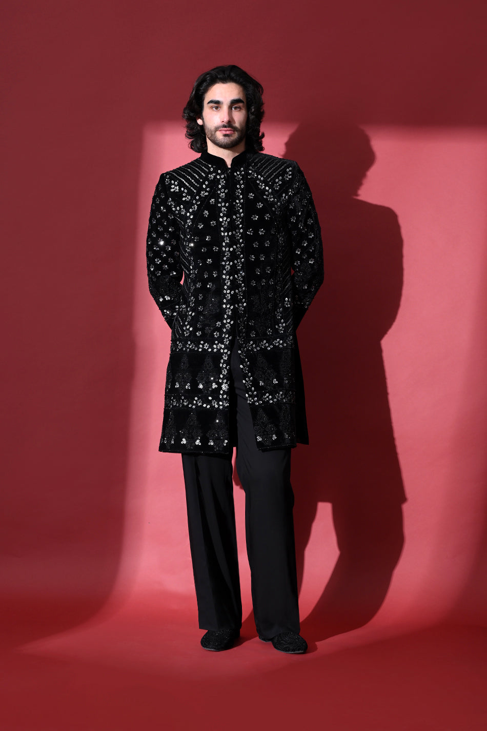 NOIR SHELL VELVET INDOWESTERN WITH TROUSERS