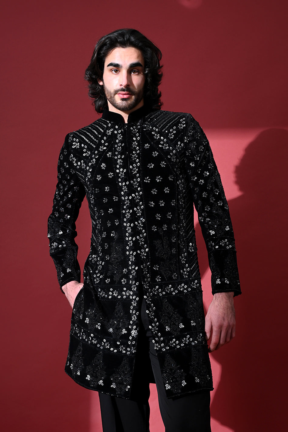 NOIR SHELL VELVET INDOWESTERN WITH TROUSERS