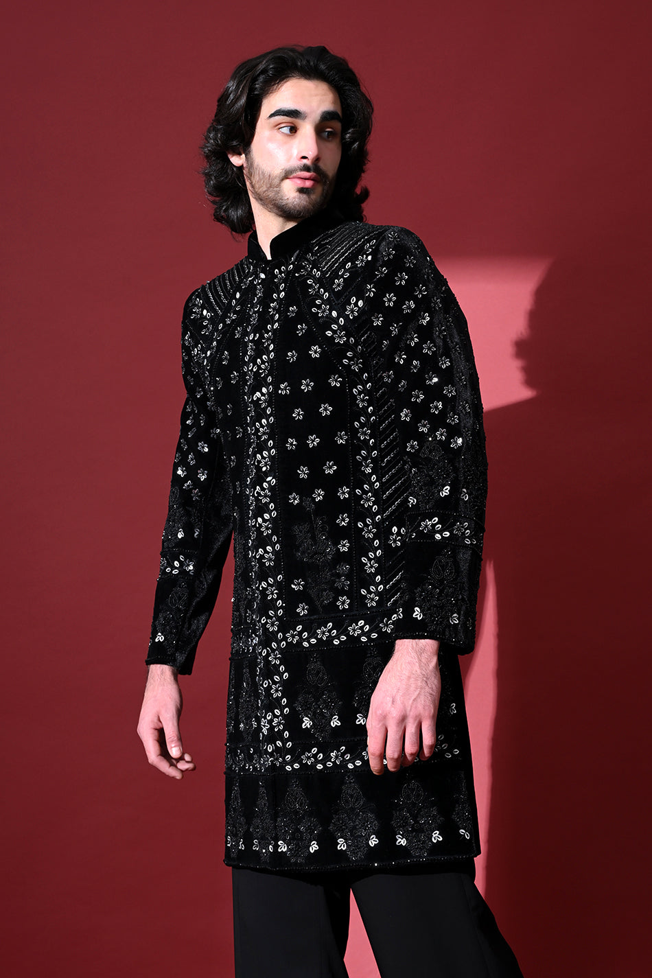 NOIR SHELL VELVET INDOWESTERN WITH TROUSERS