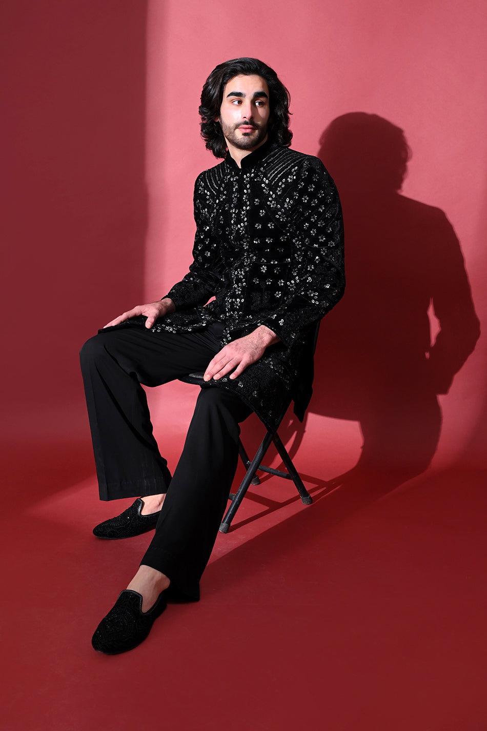NOIR SHELL VELVET INDOWESTERN WITH TROUSERS