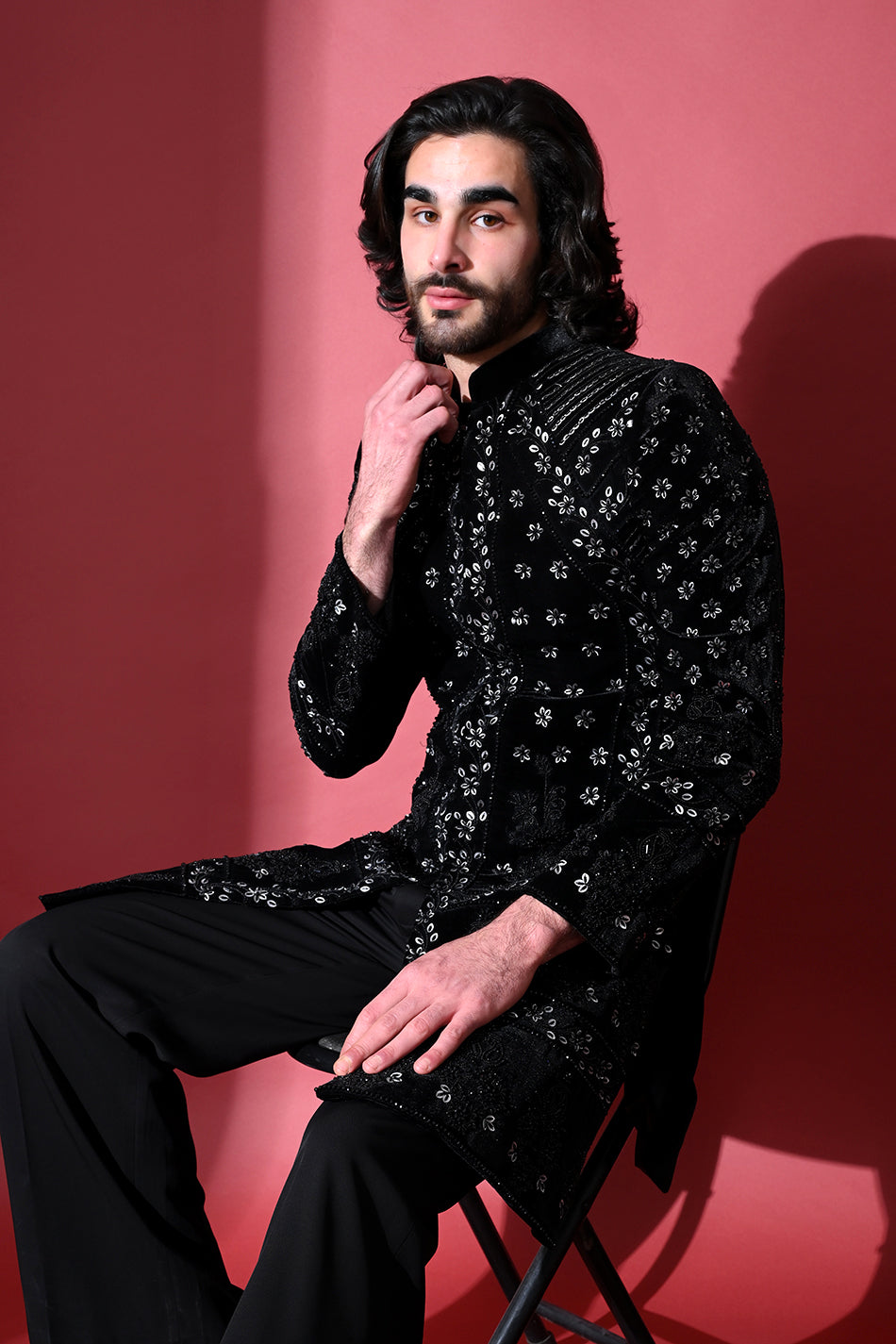 NOIR SHELL VELVET INDOWESTERN WITH TROUSERS