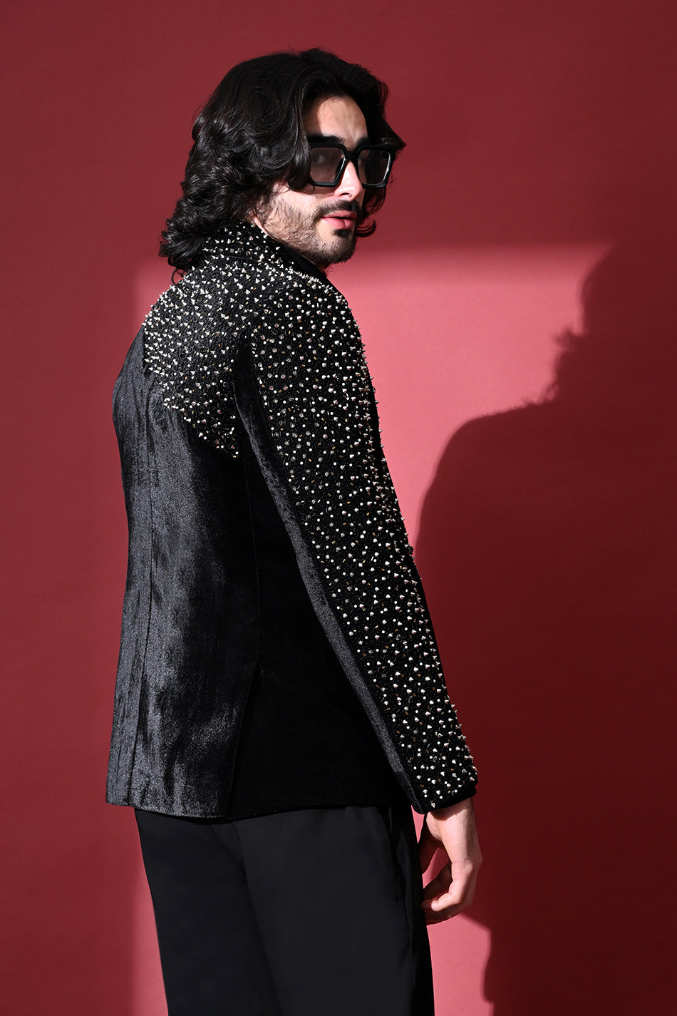 NOIR ARMOUR SPIKE EMBELLISHED BLAZER WITH TROUSERS