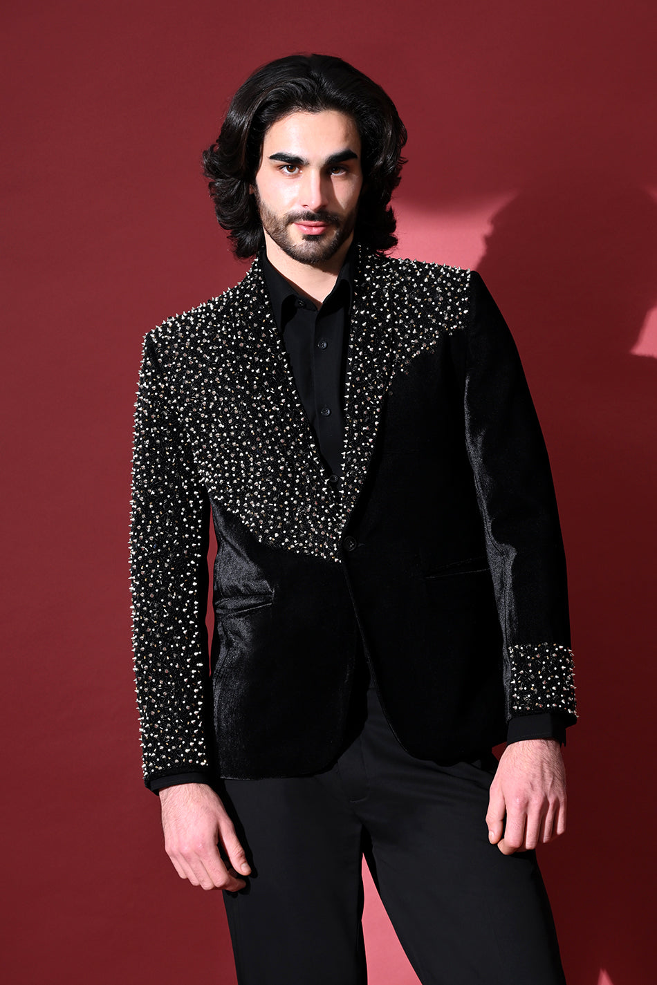 NOIR ARMOUR SPIKE EMBELLISHED BLAZER WITH TROUSERS
