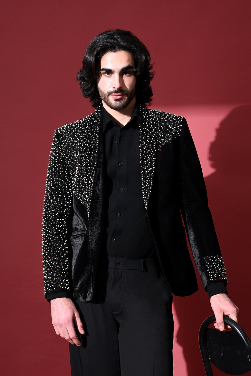 NOIR ARMOUR SPIKE EMBELLISHED BLAZER WITH TROUSERS