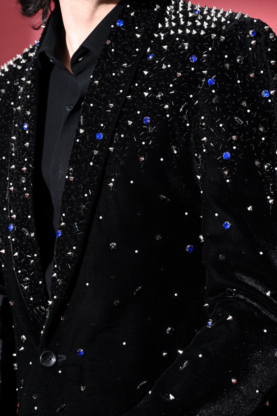CELESTIAL SPIKE EMBELLISHED VELVET BLAZER WITH TROUSERS