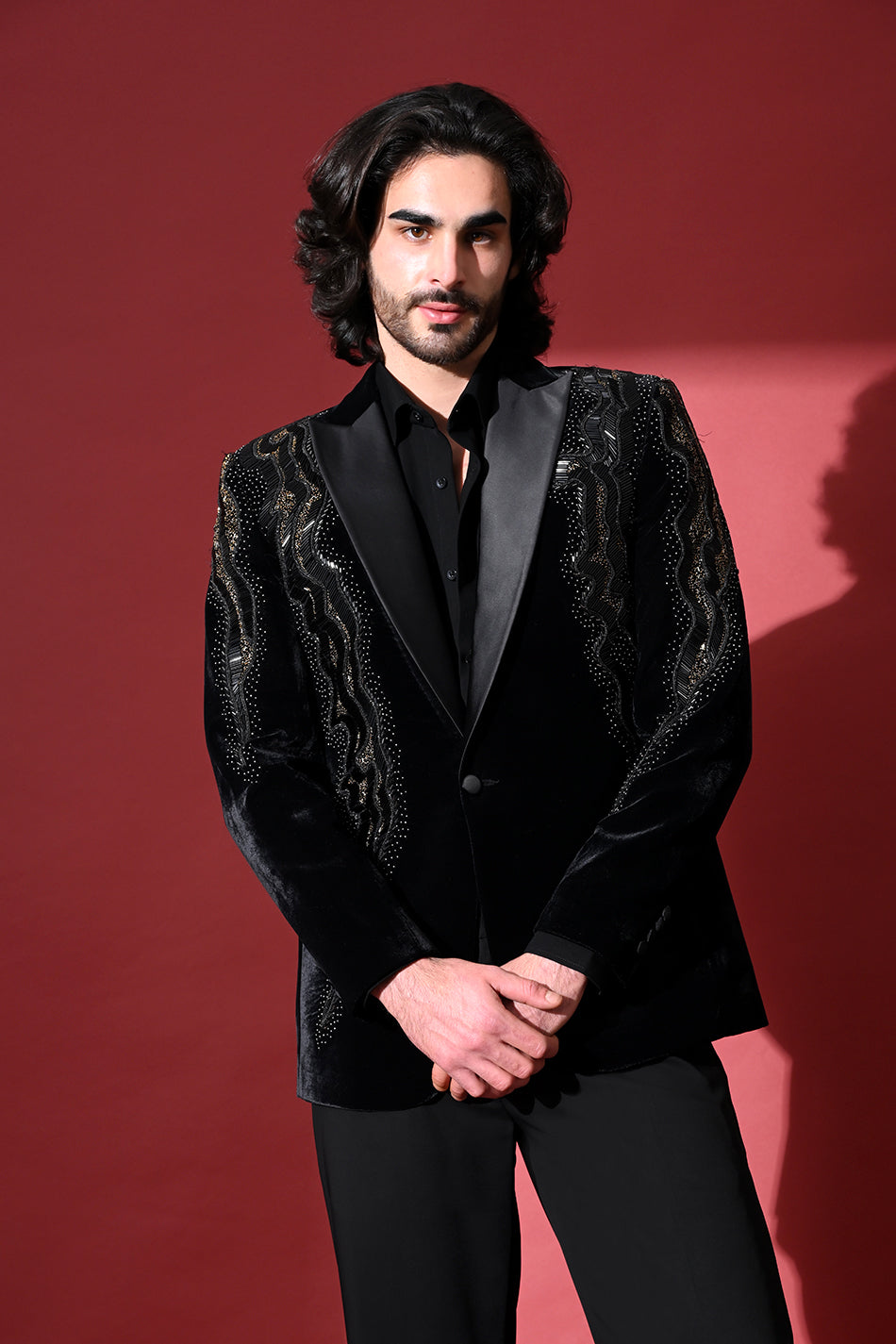 OBSIDIAN WAVE VELVET TUXEDO WITH TROUSERS
