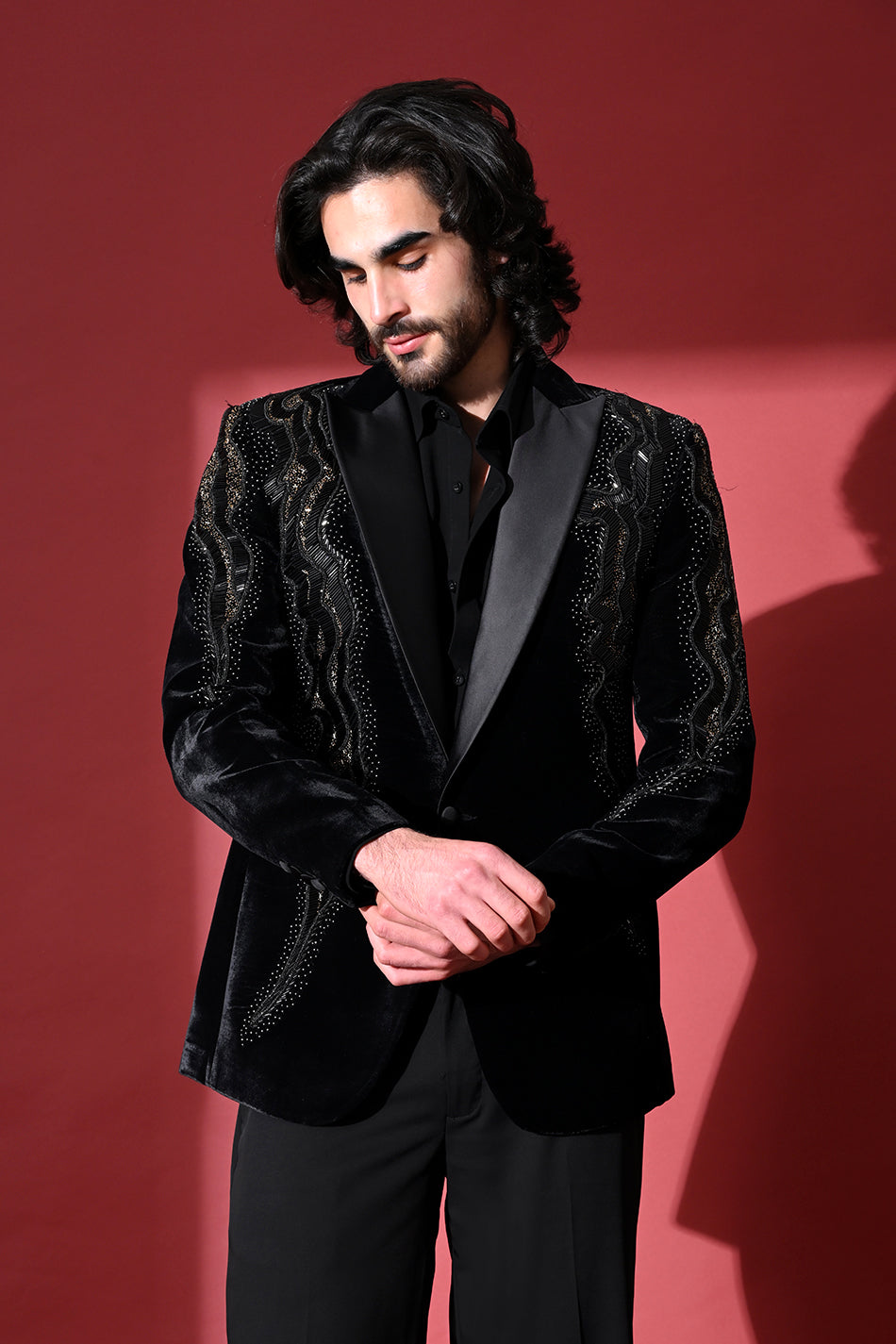 OBSIDIAN WAVE VELVET TUXEDO WITH TROUSERS
