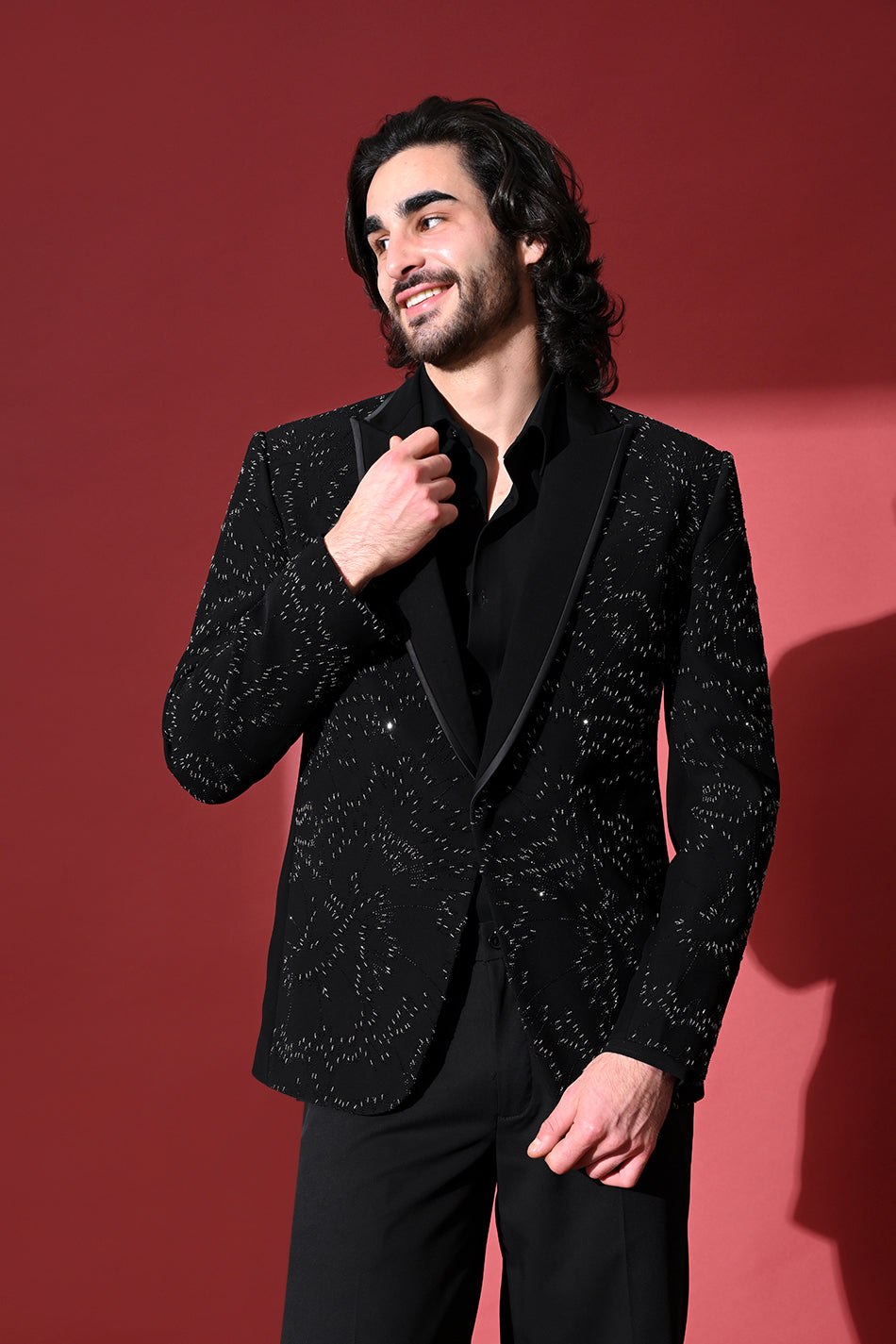 STELLAR NOIR TUXEDO BLAZER WITH TROUSERS
