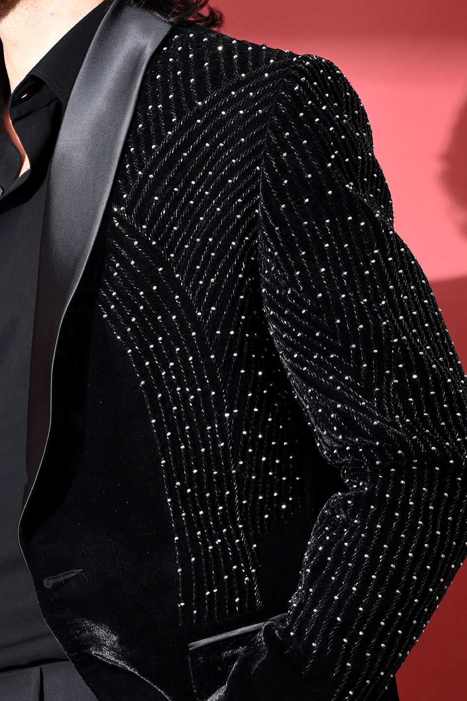 MIDNIGHT NOIR EMBELLISHED TUXEDO BLAZER WITH TROUSERS